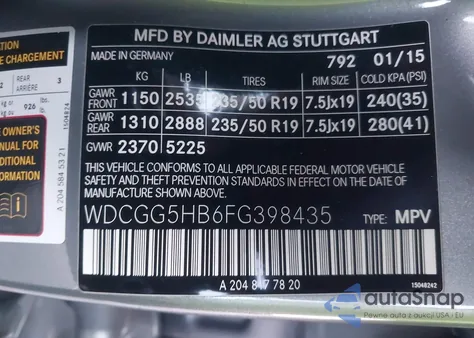 2015 Mercedes-Benz Glk 350 из США, поврежденный, VIN WDCGG5HB6FG398435